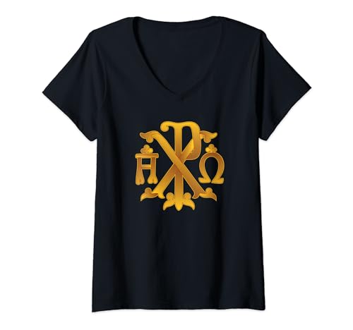 Femme Symbole chrétien Chi-Rho et loméga Alpha T-Shirt avec 