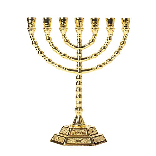 Or 12 tribus icônes Symbole bougeoir décor Judaica 7 Branche