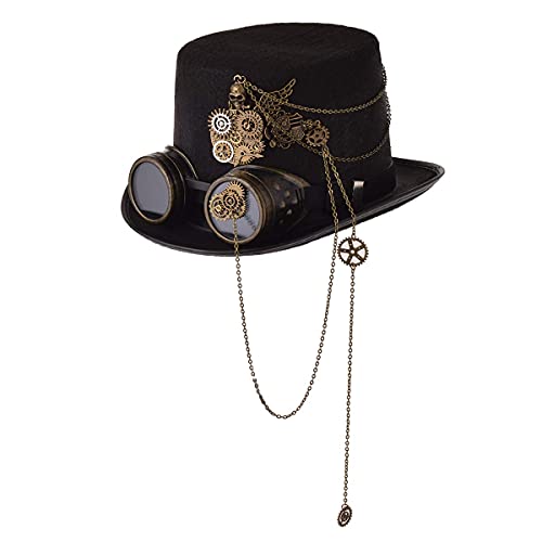 Chapeau haut de forme steampunk unisexe avec lunettes (60cm)
