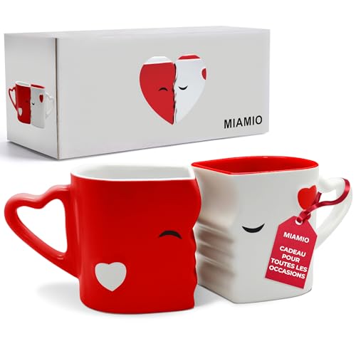 MIAMIO – Ensemble de Tasse à café Bisous en Céramique (Rouge