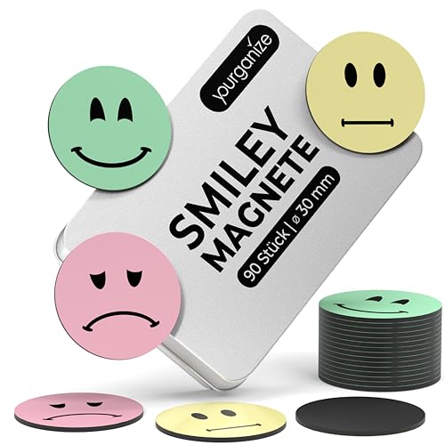 YOURGANIZE® Lot de 90 aimants Smiley - 30 mm - Aimants Smile